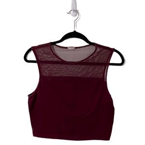 Garage Burgundy Cropped Tank Top with Mesh Detail